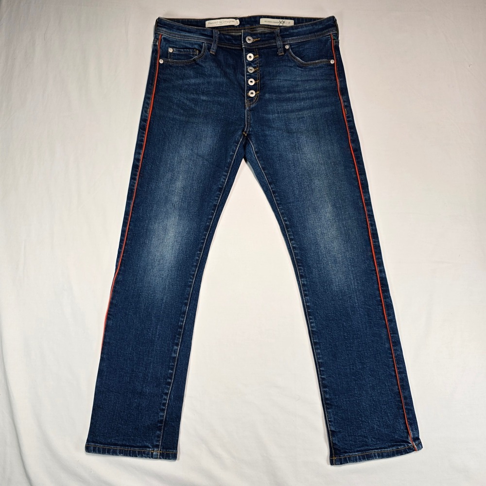 Pilcro and the Letterpress Anthropologie Relaxed Straight Jeans Orange Stripe 28